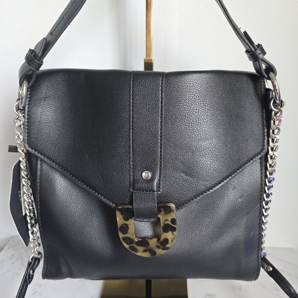 ZARA, New, Black Vegan Leather Tortoise Silver Chain Crossbody Handbag Purse - Picture 4 of 12